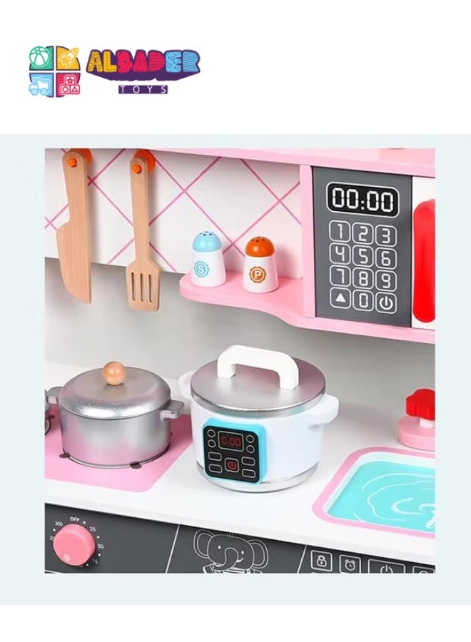 AL BADER Wooden Kitchen Set Toy, Kitchen for Kids WIth Oven, Kids Kitchen Playsetwith Play Sink Toy & Cook Food, Toy kitchen with many food accessories, For Kids 3-10 Years (Colorfull, 62 * 23 * 67) - Image 3